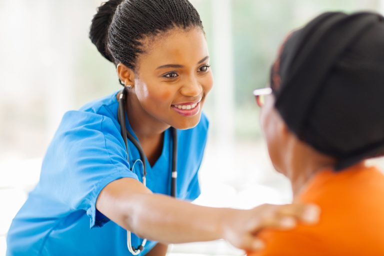 nurse helping resident